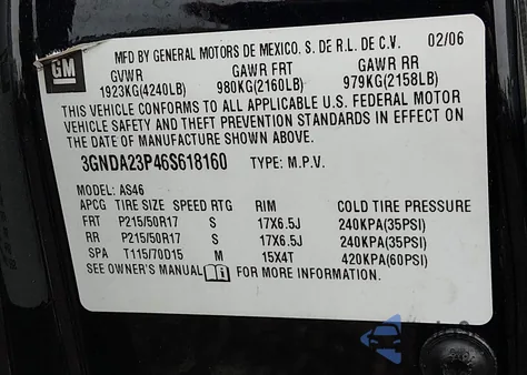 2006 Chevrolet Hhr Lt из США, поврежденный, VIN 3GNDA23P46S618160